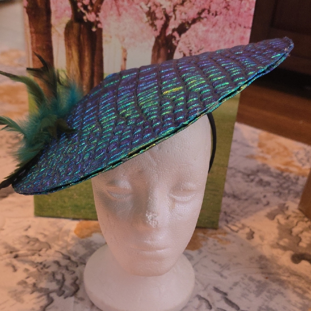 Iridescent Teal & Blue Feathered Fascinator Headpiece